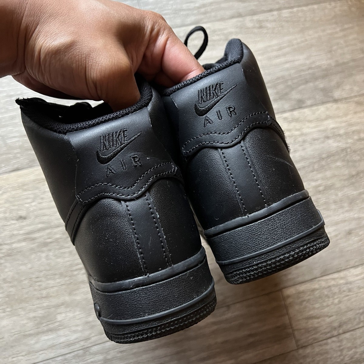 Nike Air Force 1 High 07 Mens Triple Black Leather Sneakers 