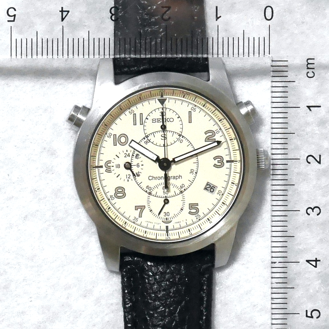 SEIKO SUS Military Watch 7T27 1995 White Pilot Chronograph Date
