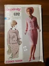 6312 Vtg 60s Simplicity Pattern Sz 16 B36" Designer Fashion Jackie O Suit Skirt 