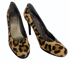 Stuart Weitzman Size 10 Leopard Print Calf Hair Platform Closed Toe 4.5" Heel