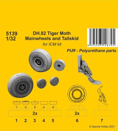 CMK 129-5139 - 1:32 DH.82 Tiger Moth Mainwheels And Tailskid (ICM Kit) - New