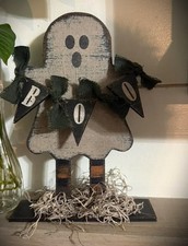 Boo... Wood Standing Ghost , Primitive Halloween Home Decor, Rustic