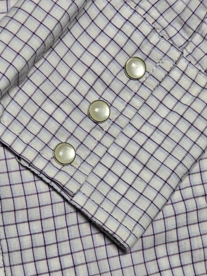 Wrangler Western Shirts Pearl Snap Men’s Large Vintage Square Striped White - Image 3 of 4