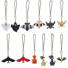 1box 12pcs Halloween Theme Cell Phone Straps 7.8 9.2cm Ghost Pumpkin