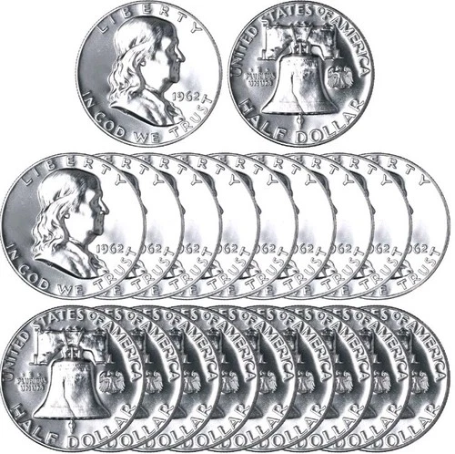 20 Coin Roll - 1962 Franklin Half Dollar Proofs BU SILVER PROOF