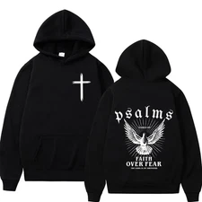 Men's Christ Hooded Sweatshirt - "Faith Over Fear" Double-side Graphic Hoodie