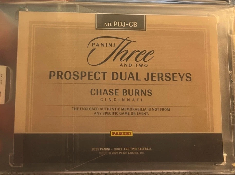Camisetas Panini Three And Two Chase Burns Dual Prospect/15 SSP Reds Foto 2 de 2