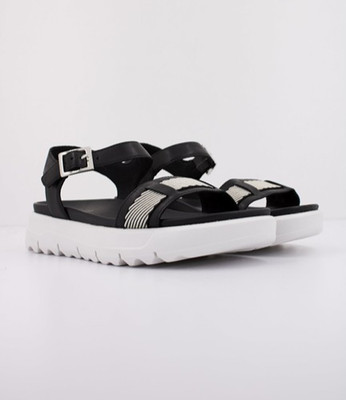 Geox Respira Xand 2.1S Platform Sandals Leather Black & White Size 7 EU 37 NEW