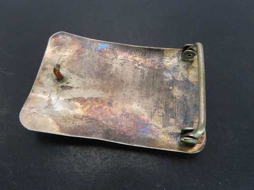 Vtg Sterling Silver & Turquoise/Coral Belt Buckle, Unsigned, ER Mono, 25.7g - Picture 5 of 6