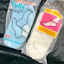 VTG Acrylic Booties Socks Women's 2 Pair Fuzzy Stretch Low 1970s Blu White NEW