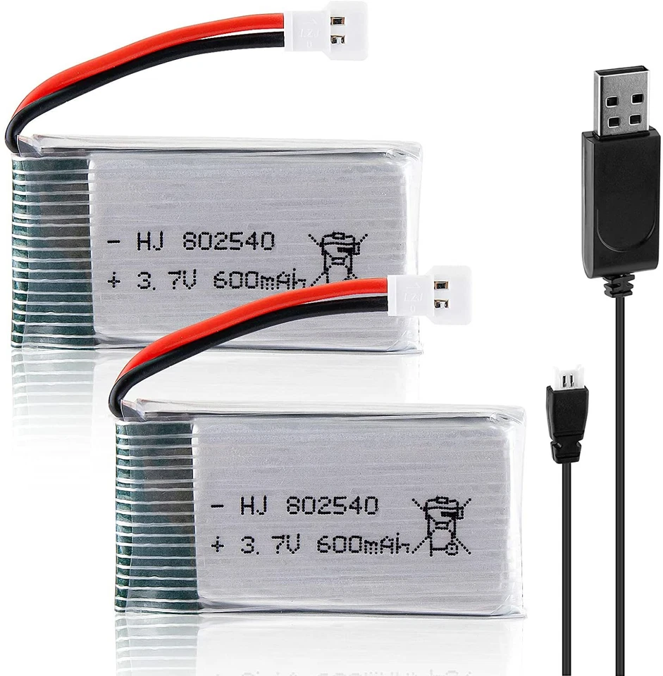 16x 600mAh 3,7V 1S 25C Lipo-akku XH2.54 Stecker mit USB Ladekabel für RC Drohne - Bild 2 von 4