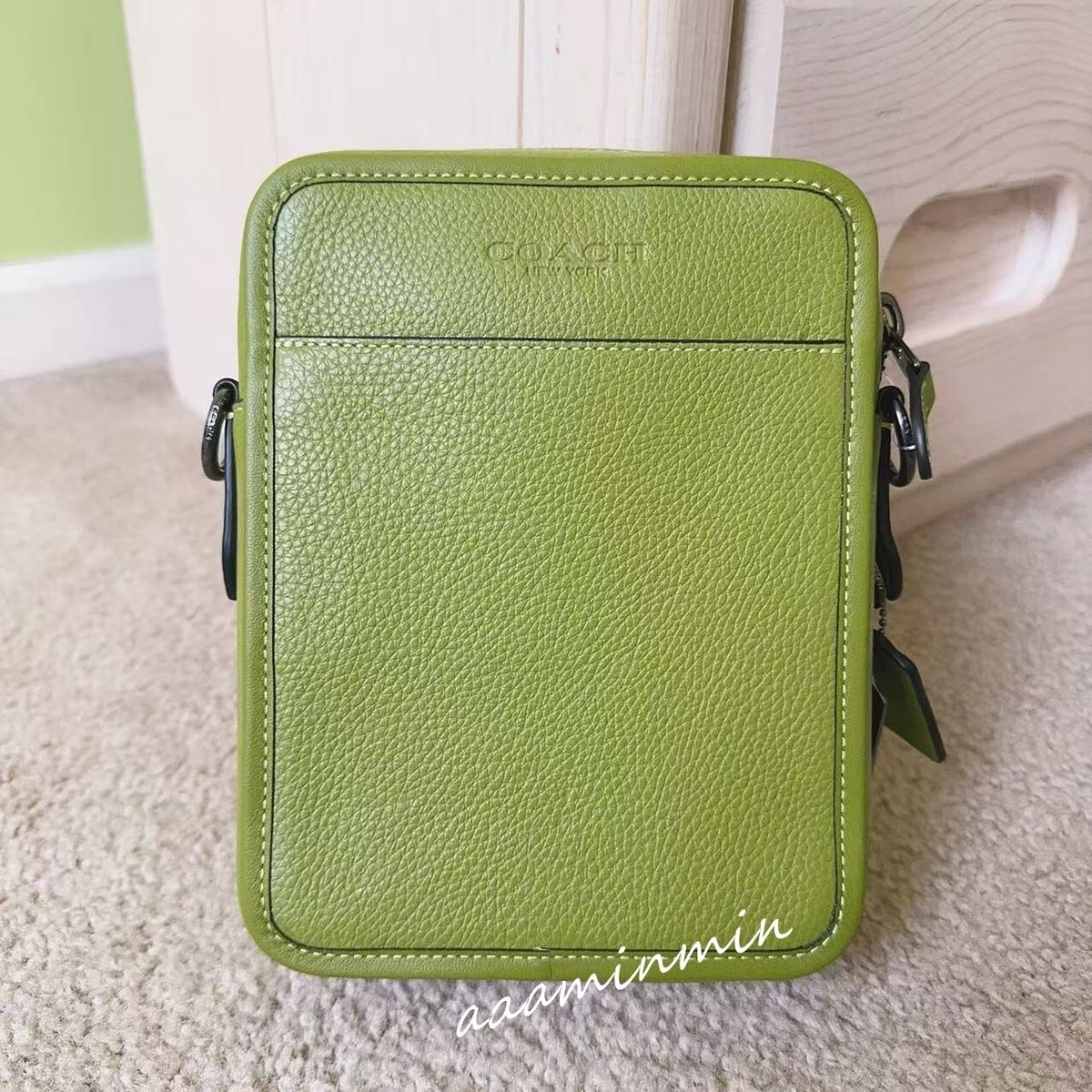 NWT COACH Sullivan Crossbody In Refine Pebble Leather Yellow Green