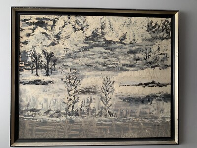 FINE ANTIQUE  WINTER SNOW LANDSCAPE OIL PAINTING Impressionism