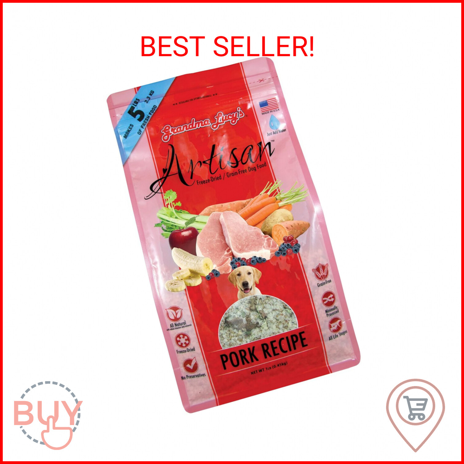 Grandma Lucy's Artisan Freeze-Dried Dog Food, Pork, 1 lb