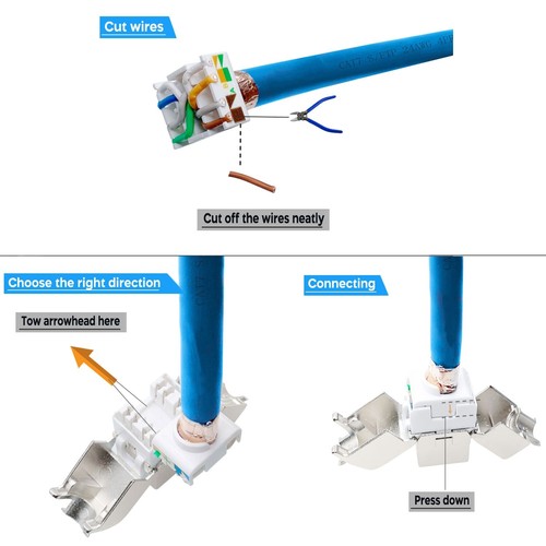 Zoerax 12 Stck. Cat6a Cat7 Keystone Jack Cat7 RJ45 STP werkzeugloser Typ Modul Buchsen - Bild 7 von 11