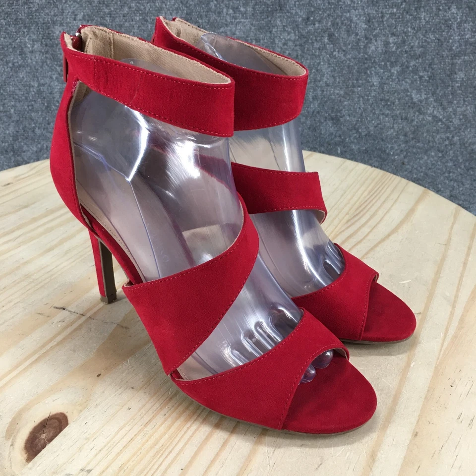 Christian Siriano Sandals Womens 8.5 M Pumps Red Open Toe Zip Casual Heels - Image 3 of 4