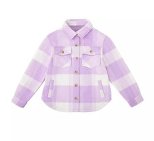 NWT Member's Mark Girl's Relaxed Fit Plaid Shacket Purple Plaid XL 14/16