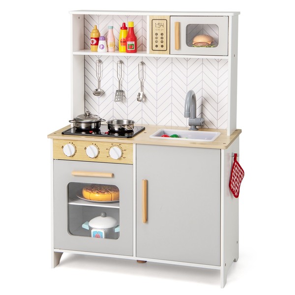 KinderküChe SpielküChe Holz Mit ZubehöR, Mikrowelle, Herd, SpüLe, Backofen-image