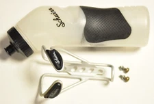 Schwinn bike water bottle cage with water bottle and hardware.