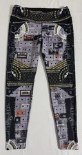 REEBOK Leggings Speedwick Lux Bold Baroque Cassette Tape Print Music Large
