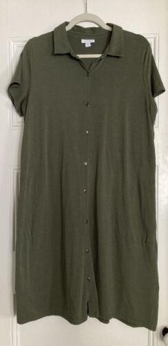 J.Jill Midi Dress Womens M Short Sleeve Button Up Hunter Green Collared - Afbeelding 1 van 7