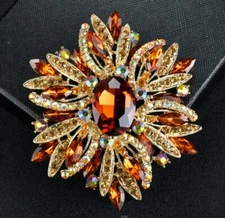 Luxury Large Size Colorful Crystal Brooch Pearl Brooches Pin Women Clothing