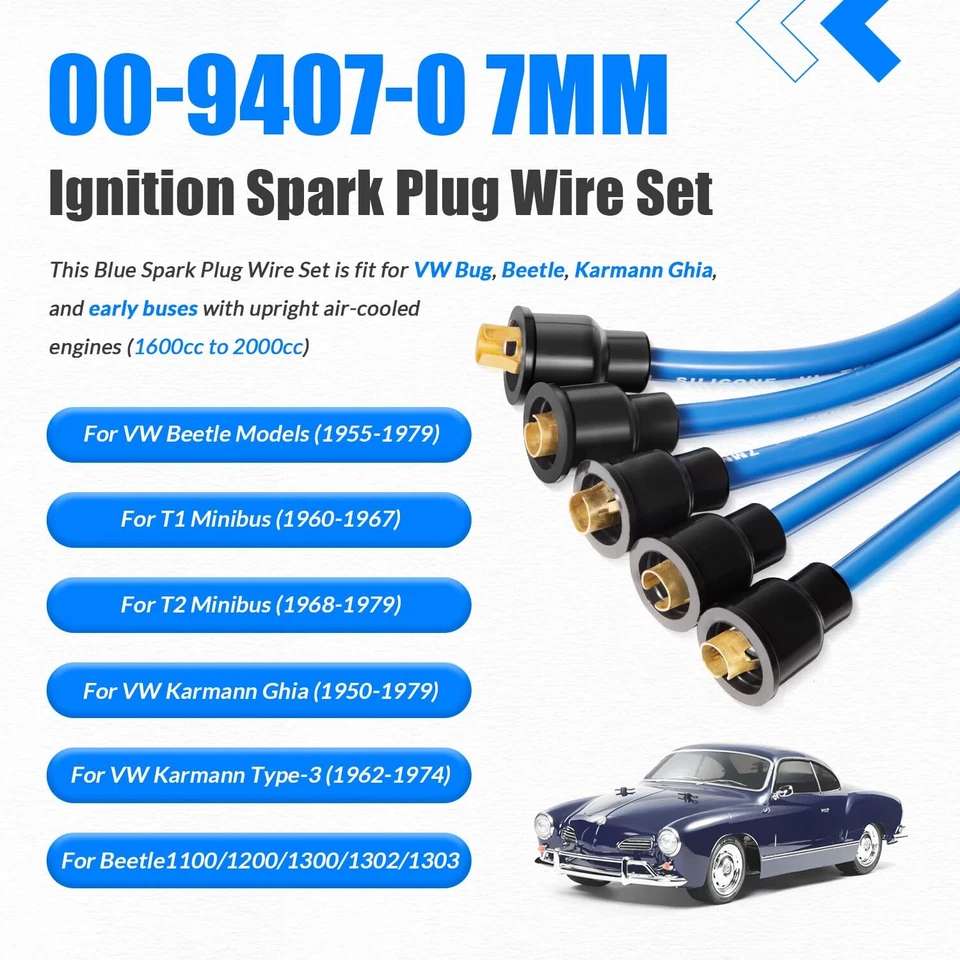 Juego de cables de bujía de encendido azul 9407 para VW Dune Buggy Bug Beetle GHIA Thing Foto 4 de 4