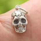 Vintage Sugar Skull Day Of The Dead Pendant Dangle Charm In 925 Sterling Silver