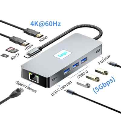 USB C Hub 10 in 1 Typ C Adapter mit 4k 2 HDMI PD Laden 3 USB 3.0 Docking station