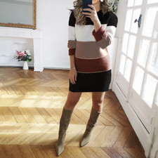 S-XXXL Maglione Mini Abito Maglia Festa Moda Manica Lunga Pullover Abbigliamento