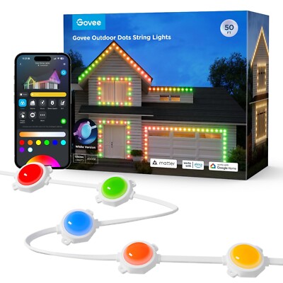 Govee Outdoor Dots String Lights, Smart RGBIC Outdoor Lights with 65 Scene Mo...