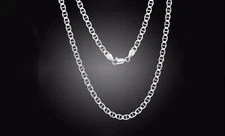 .925 Sterling Silver Unisex Italian 3MM Solid Mariner Chain Necklace 16"-30"