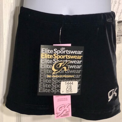 GK CHILD SMALL MINI WORKOUT SHORTS BLACK VELVET CHEER DANCE GYMNASTICS Sz  CS NWT
