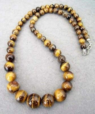 NEU 6-14MM ECHT TIGERAUGE EDELSTEINE STEIN RUND PERLEN HALSKETTE 18''