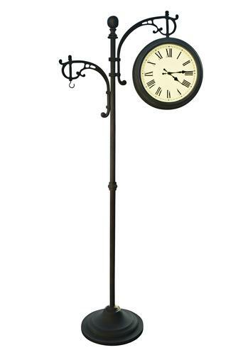 Outdoor Patio Garden Double Face Weather Gauge Pedestal Cloc