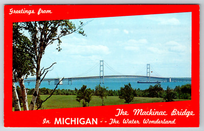 c1960s Mackinac Bridge Michigan Greetings Vintage Postcard
