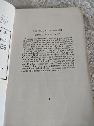 George and Margaret: A Comedy in Three Acts G. Savory Samuel French 1938 (BoxD4) - Picture 3 of 4