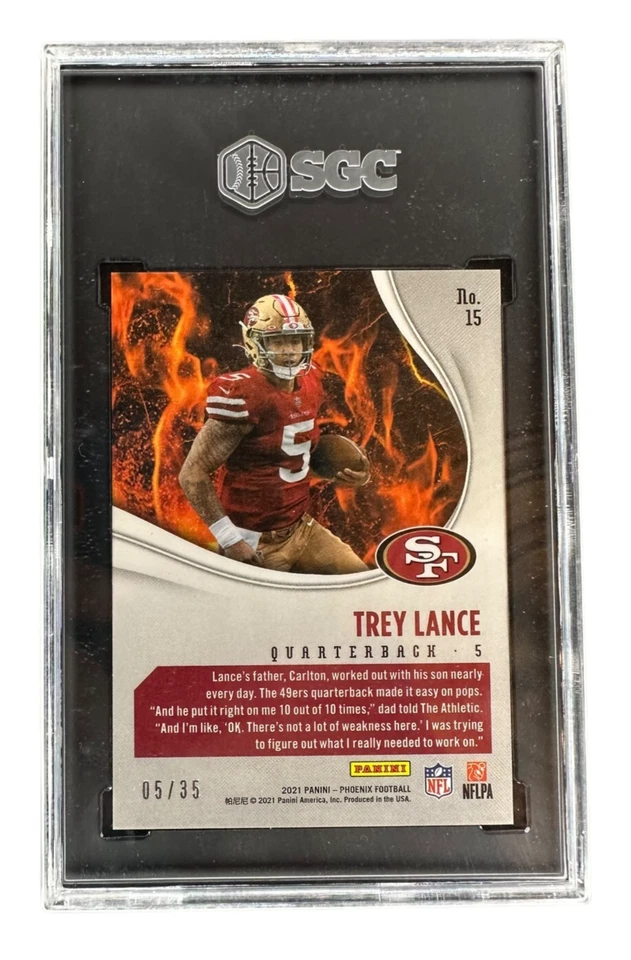 2021 Phoenix Heat Wave Trey Lance Rookie RC Blue Prizm 5/35 SGC 10 Jersey Match - Image 2 of 3