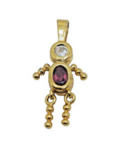 Vtg. Vermeil January Birthstone Boy Pendant Charm Created Garnet Cz
