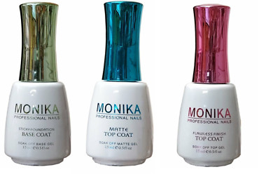 MONIKA - UV/LED Soak off Gel (No-Wipe) Top/Base Coat/ Matte  - 0.5oz/15mL