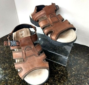 Earth Shoes Sunshine Brown Leather Open Toe Sandals Padded Straps Sz 11 S#27 | eBay