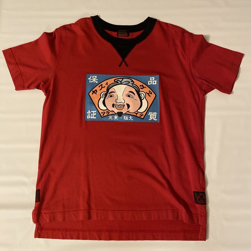 Evisu Red Tee Shirt 2003  Hand Painted Size XL Fits Like Large Vintage
