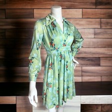 VINTAGE 70  s Dagger Collar Mini Dress A-Line Mod Floral Size XS