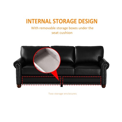 Classic Faux Leather Sofa Upholstered Couch with Nailhead Trim Removable Cushion - Picture 154 of 206
