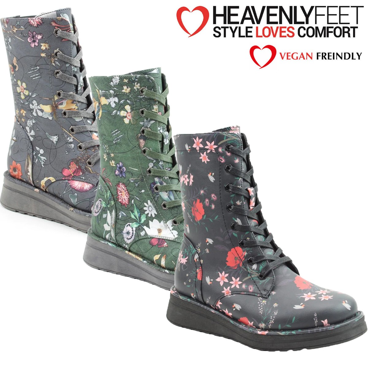 Heavenly Feet Womens Boots Fantasy Print Mid-Calf Low Wedge Vegan Shoes  Martina