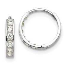 Real 14kt White Gold Madi K CZ Children's Hinged Hoop Earrings