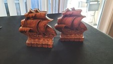 Vintage molded and Metal Sailing Boat Nautical Ship Book Ends Made In USA