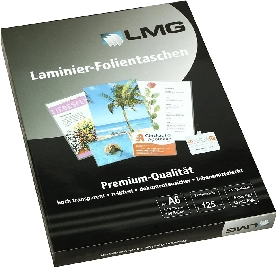 LMG LMGA6-125 Laminierfolien A6, 111 x 154 mm, 2 x 125 mic, 100 Stück