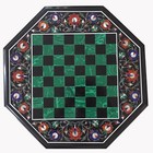 18" black Marble Chess Table top semi precious stones floral inlay art work