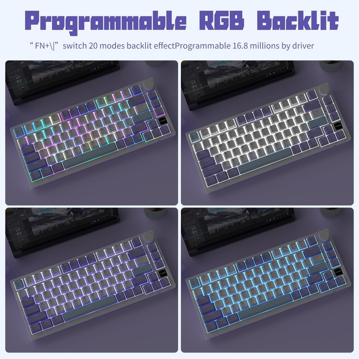 Ajazz AK820PRO Mechanical Keyboard (Purple White Blue) | eBay